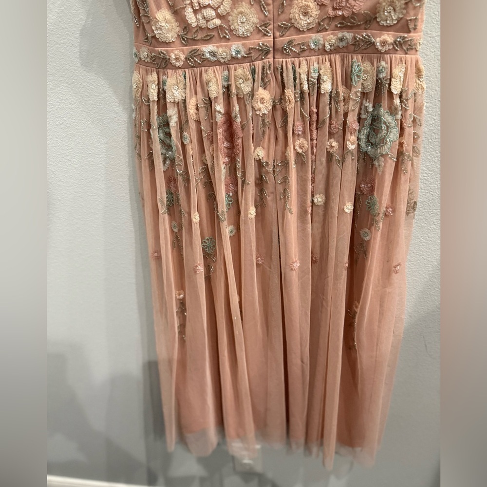 Mac Duggal Beaded Floral Flutter Sleeve Cocktail Dress – Size 8 – Dusty Rose - Picture 7 of 13